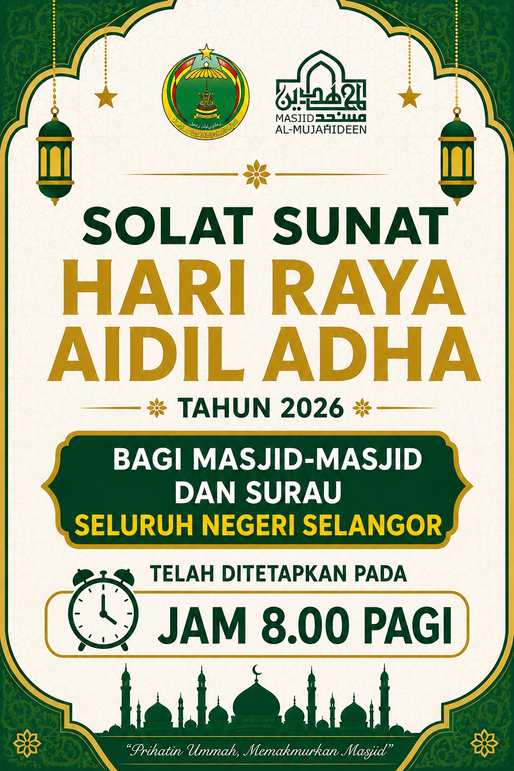 Poster waktu Solat Sunat Hari Raya Aidiladha tahun 2026