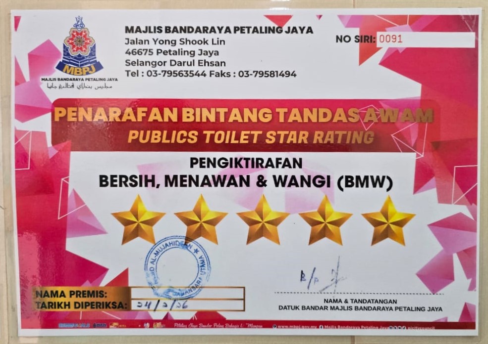 Penarafan 5 Bintang Tandas Awam Masjid
